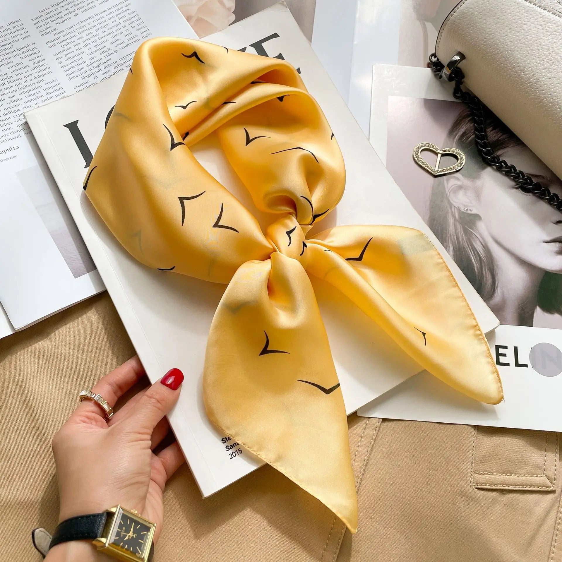 Luxury Brand 2023 Silk Square Scarf Women Cat Neck Hair Tie Band Beach Hijab Kerchief Head Headbands Bandana Female Foulard 70Cm