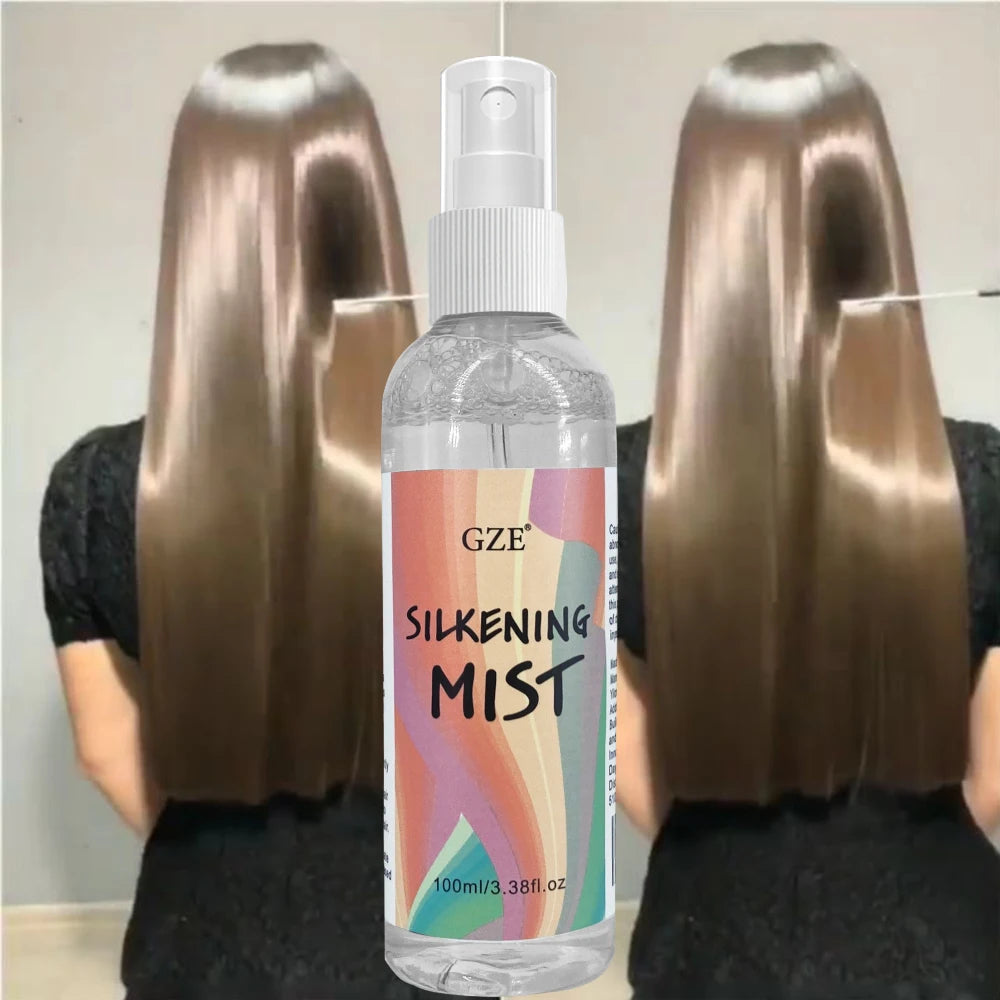 HAIR SILKENING SPRAY Silk Therapy Thermal Shield,Tthermal-Pressing Product That Polishes, Silkens, and Smooths Curly Texture