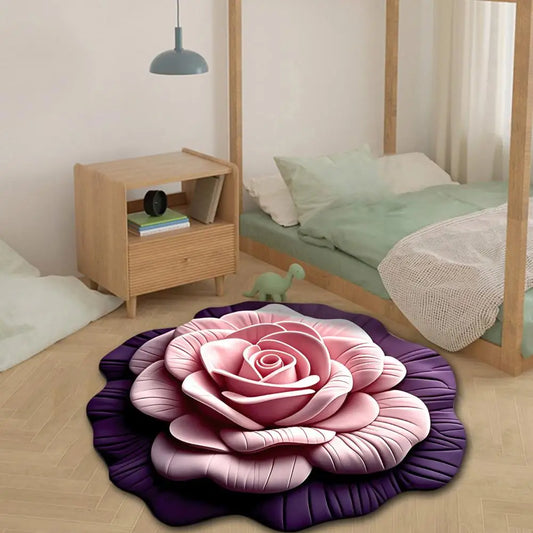 "Floral Plush Floor Mat - Non-Slip Absorbent Rug with Realistic 3D Flower Pattern - Ideal for Kitchen, Bathroom, Living Room." Let me know if you would like me to help with anything else.