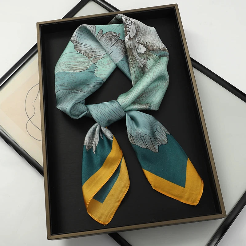 Luxury Brand 2023 Silk Square Scarf Women Cat Neck Hair Tie Band Beach Hijab Kerchief Head Headbands Bandana Female Foulard 70Cm