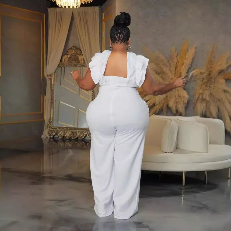 plus Size Women V-Neck Sleeveless Wide Leg Jumpsuits 2024 Streetwear Evening Party Chic Playsuits One Piece Suit Rompers