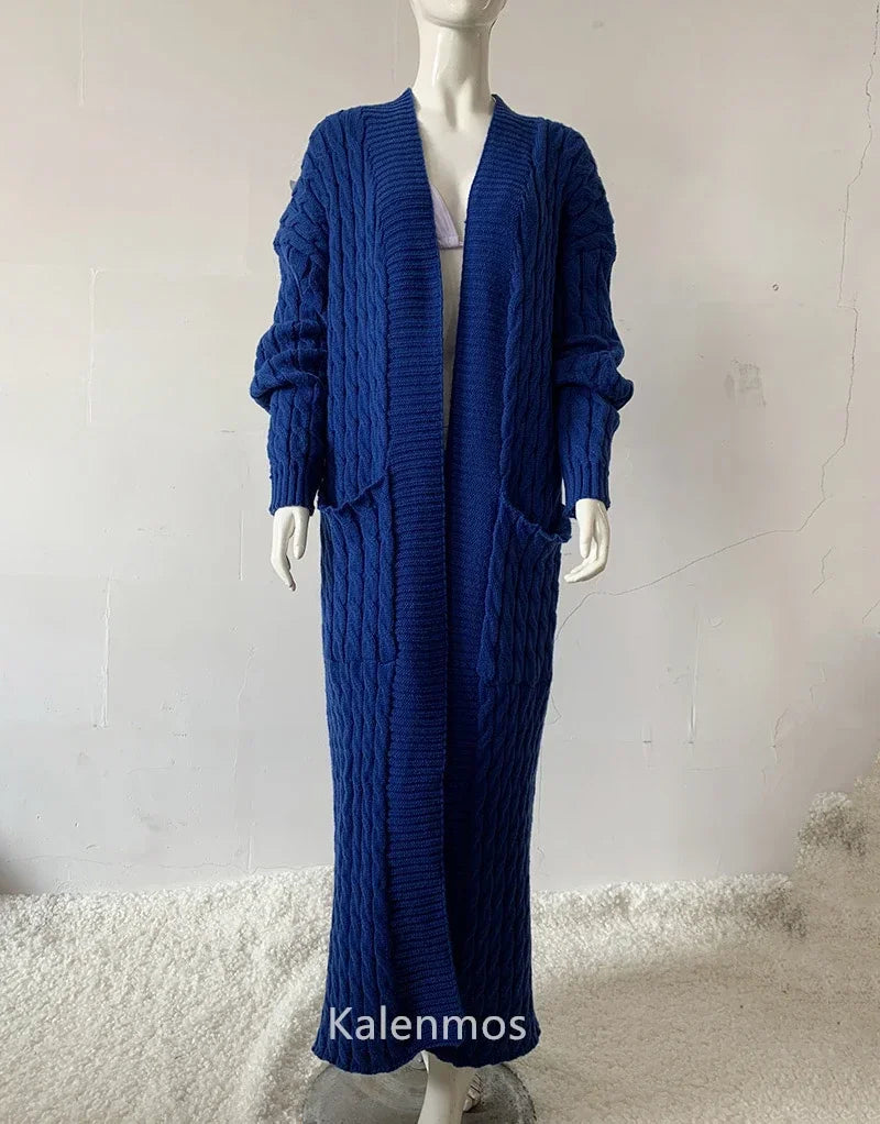 Long Cardigan Women Jacket Autumn Kintted Winter Green Crochet Loose Long Sleeve Spring Sweater Warm Jumper Causal Cardigans