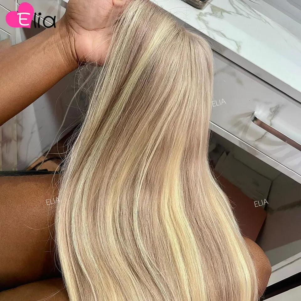 13X4 13X6 Brown Roots Highlight Wigs for Women Transparent Lace Front Wig Human Hair Preplucked Highlight 613 Lace Frontal Wig