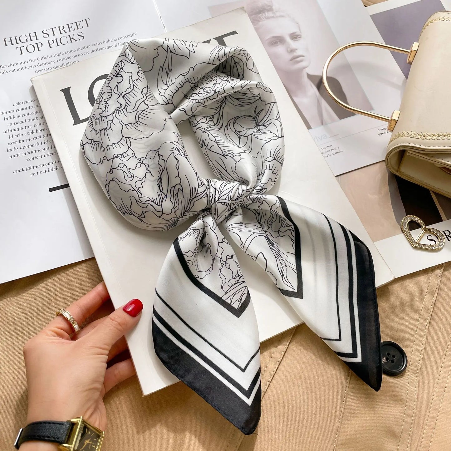 Luxury Brand 2023 Silk Square Scarf Women Cat Neck Hair Tie Band Beach Hijab Kerchief Head Headbands Bandana Female Foulard 70Cm