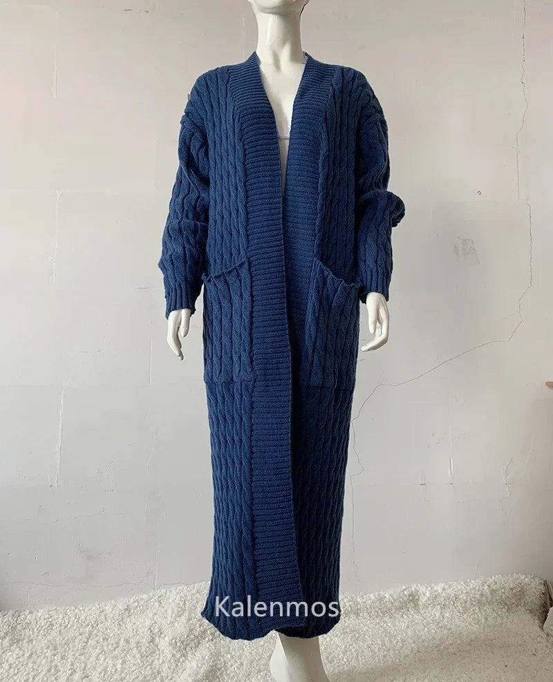 Long Cardigan Women Jacket Autumn Kintted Winter Green Crochet Loose Long Sleeve Spring Sweater Warm Jumper Causal Cardigans