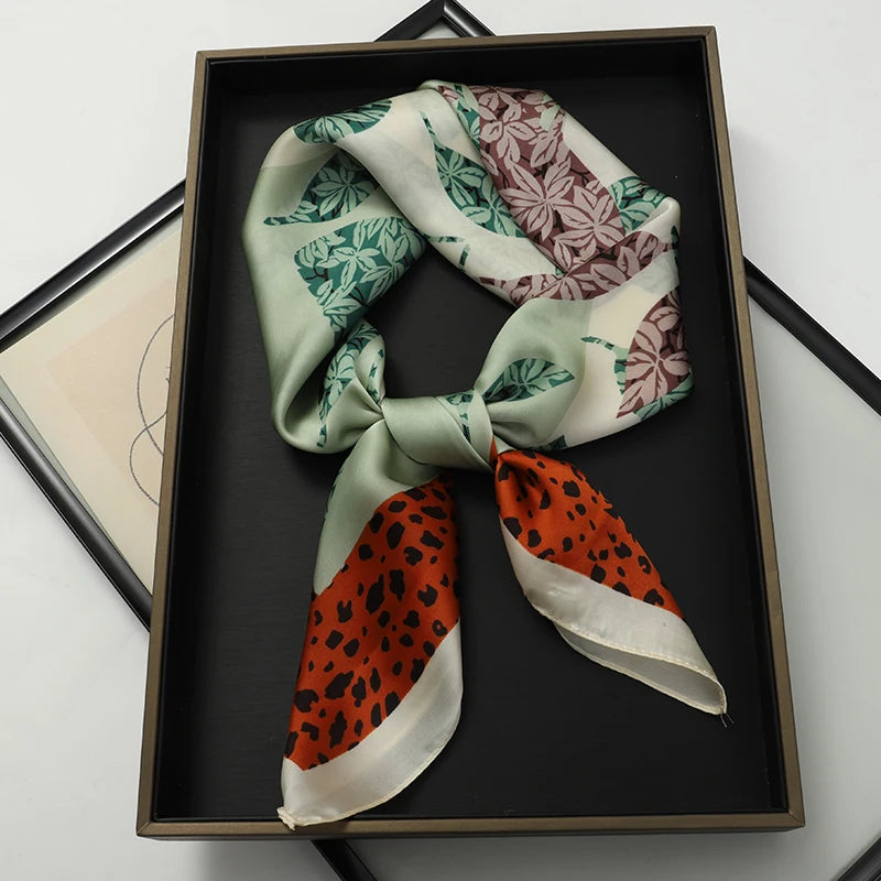 Luxury Brand 2023 Silk Square Scarf Women Cat Neck Hair Tie Band Beach Hijab Kerchief Head Headbands Bandana Female Foulard 70Cm