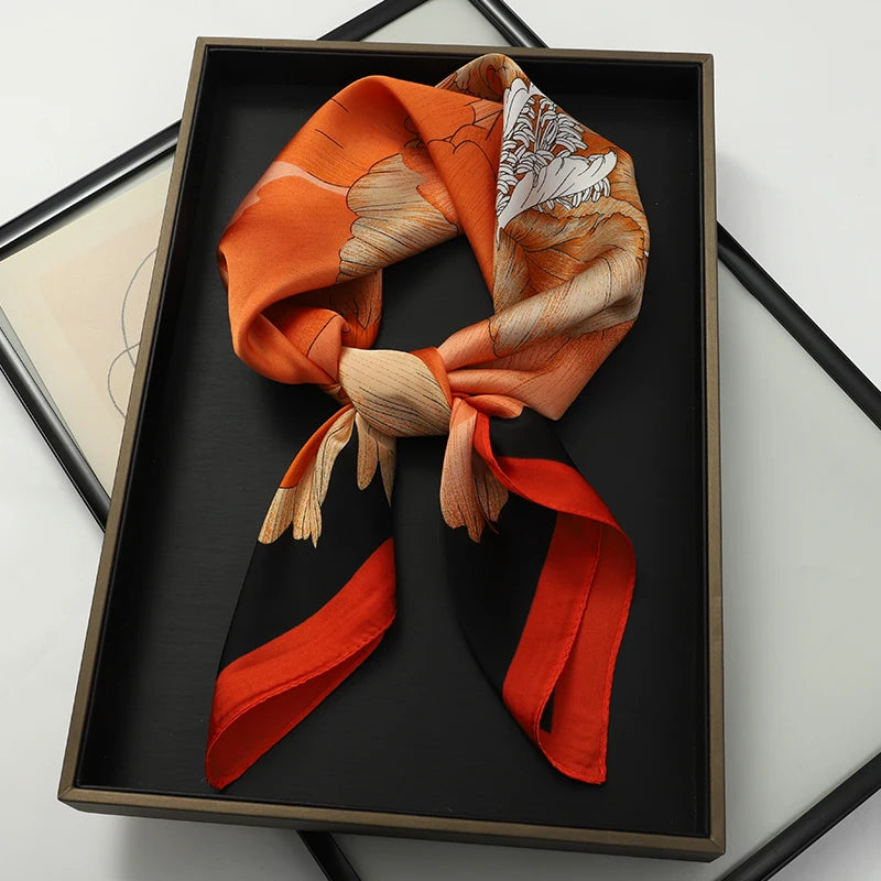 Luxury Brand 2023 Silk Square Scarf Women Cat Neck Hair Tie Band Beach Hijab Kerchief Head Headbands Bandana Female Foulard 70Cm