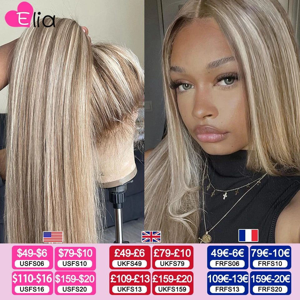 13X4 13X6 Brown Roots Highlight Wigs for Women Transparent Lace Front Wig Human Hair Preplucked Highlight 613 Lace Frontal Wig