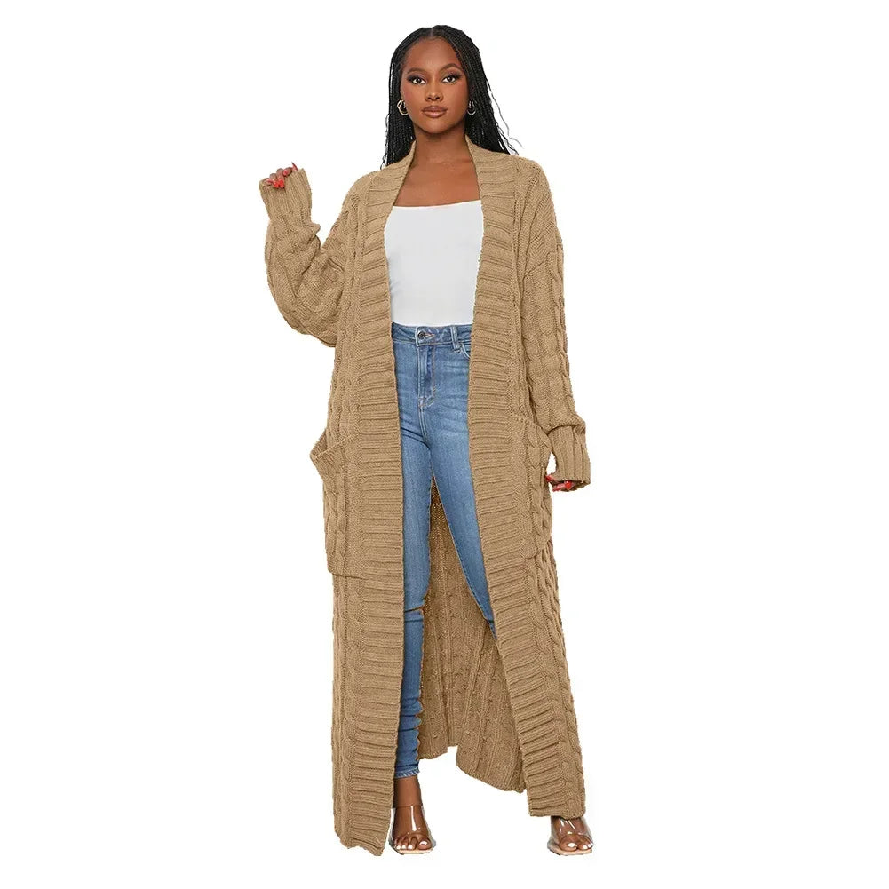 Long Cardigan Women Jacket Autumn Kintted Winter Green Crochet Loose Long Sleeve Spring Sweater Warm Jumper Causal Cardigans