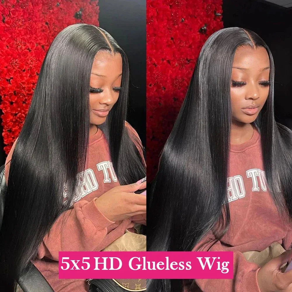 Glueless Human Hair Lace Front Wigs - Ready-to-Wear Bone Straight with 4X4 and 5X5 Pre-Cut HD Lace Closure for Women