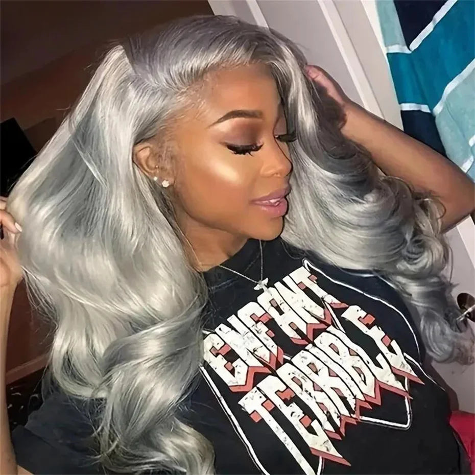 Silver Grey Body Wave HD Lace 13X6 Human Hair 13X4 Transparent Lace Front Human Hair Wigs Brazilian 613 Bleach Pre Plucked Wigs