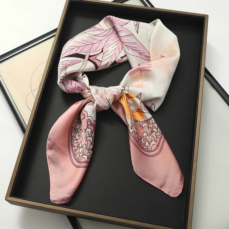 Luxury Brand 2023 Silk Square Scarf Women Cat Neck Hair Tie Band Beach Hijab Kerchief Head Headbands Bandana Female Foulard 70Cm