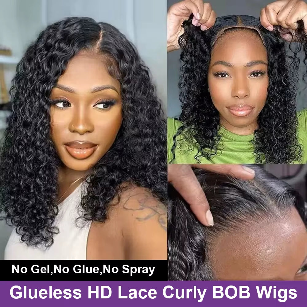 Glueless Kinky Curly Bob Wig Human Hair 13X6 HD Lace Frontal Wig Short Deep Wave Wig 13X4 Lace Front Wig Preplucked for Women