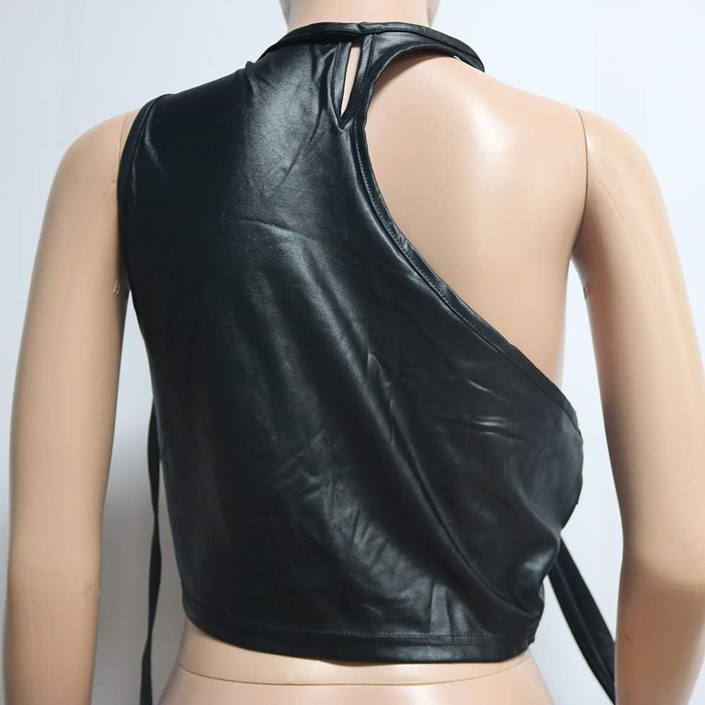 Women's Two-Piece Bandage Set with Elastic Irregular Tank Top and Lace-Up Bodycon Split Pants for Clubwear