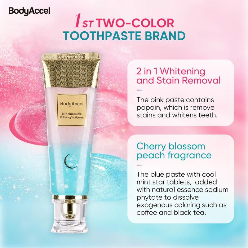 Bodyaccel Niacinamide Whitening Toothpaste - Peach Mint Flavor | Vegan, Fluoride-Free, Antiplaque & Fresh Breath | Oral Hygiene Essentials for Sensitive Teeth- JZ