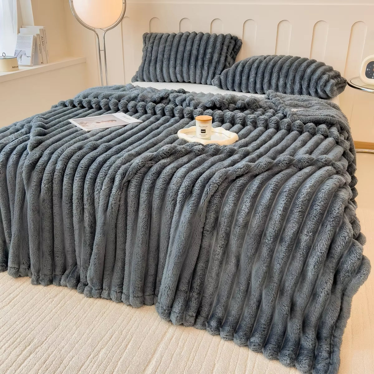Solid Color Thickened Wide Striped Multifunctional Blanket, Can Be Used as Bed Sheet Cover Blanket, Nap Blanket, Pet Blanket