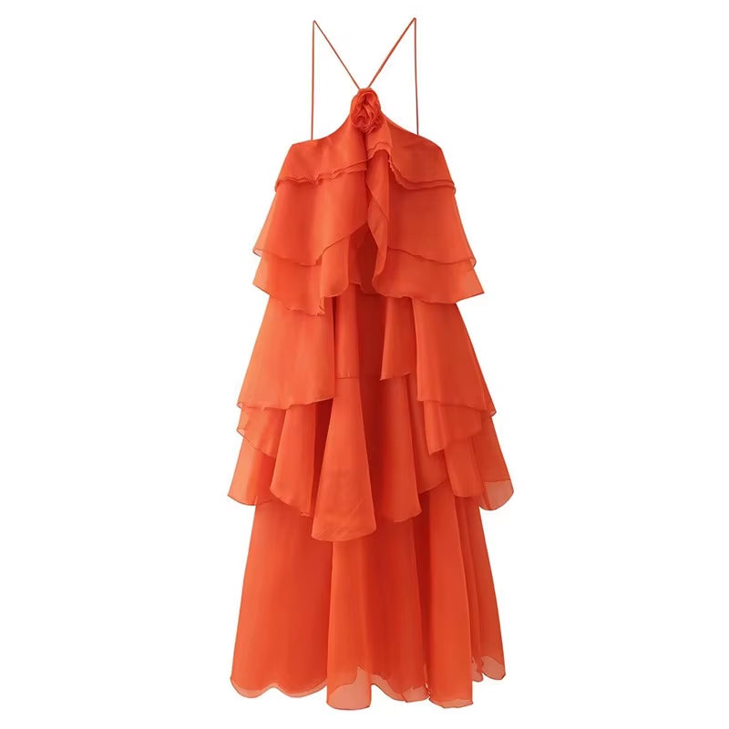 Women Sleeveless Ruffles Loose Ball Gown Smock Strap Maxi Long Sexy Dress 2025 Birthday Vacation Party Dresses Vestidos