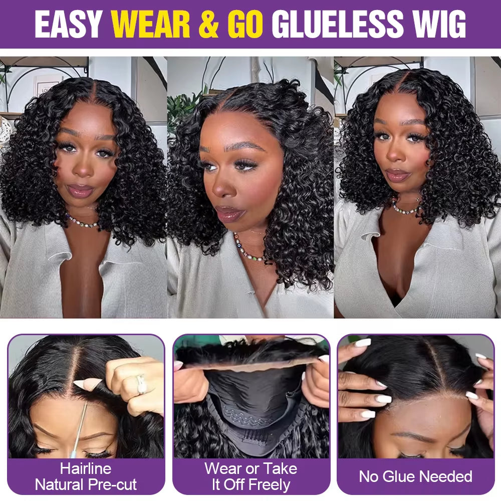 Glueless Kinky Curly Bob Wig Human Hair 13X6 HD Lace Frontal Wig Short Deep Wave Wig 13X4 Lace Front Wig Preplucked for Women