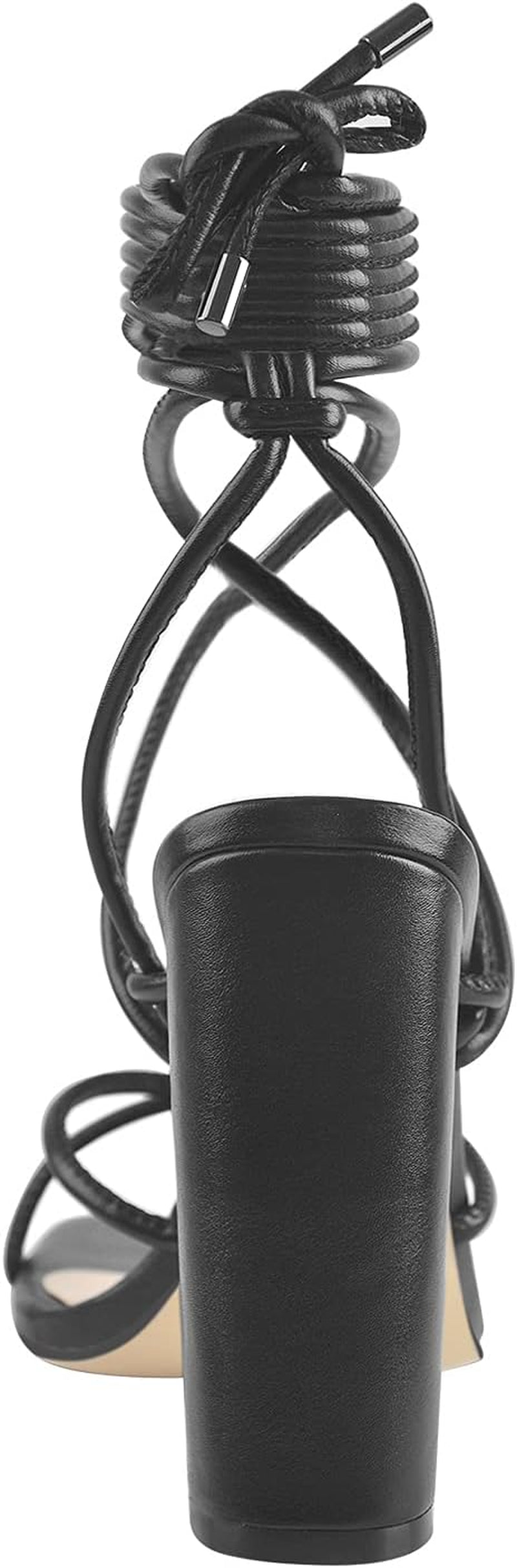 Women'S Square Open Toe Chunky High Heel Lace up Sandals