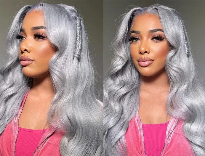 Silver Grey Body Wave HD Lace 13X6 Human Hair 13X4 Transparent Lace Front Human Hair Wigs Brazilian 613 Bleach Pre Plucked Wigs